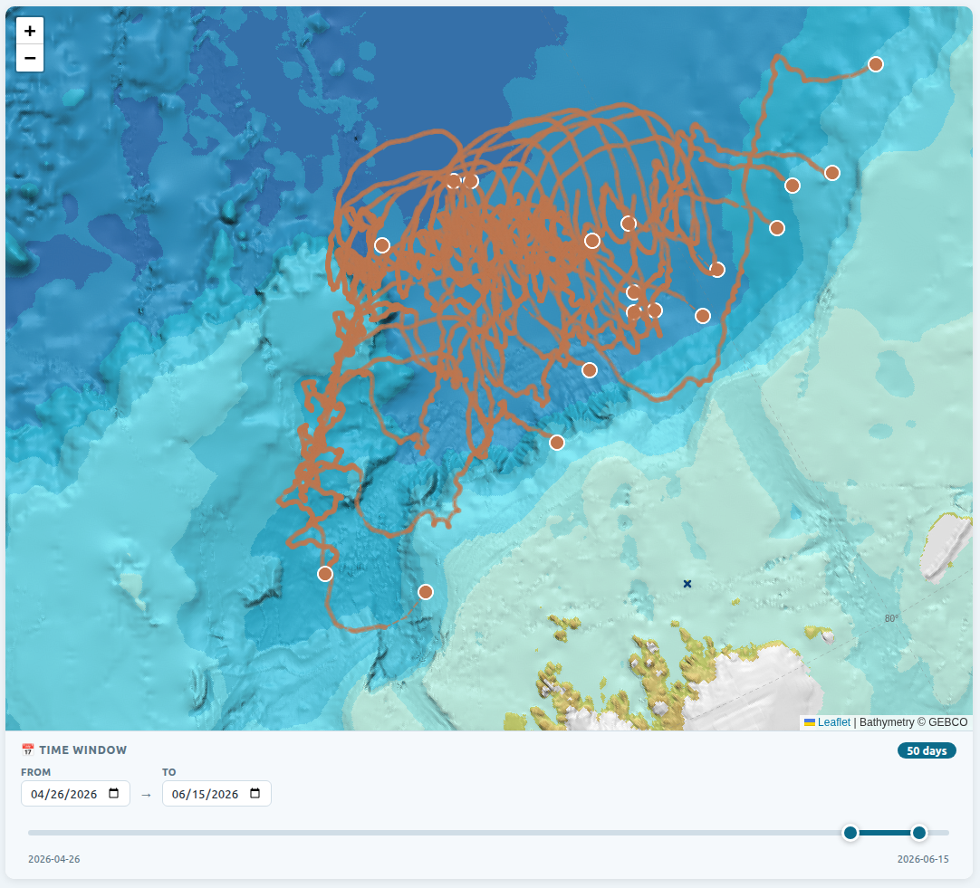 SvalMIZ-26 buoy trajectories, 26 April – 16 June 2026